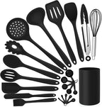 Silicone Kitchen Utensils Set, E-far 23 Pcs Black Cooking Utensils Tools by E-far