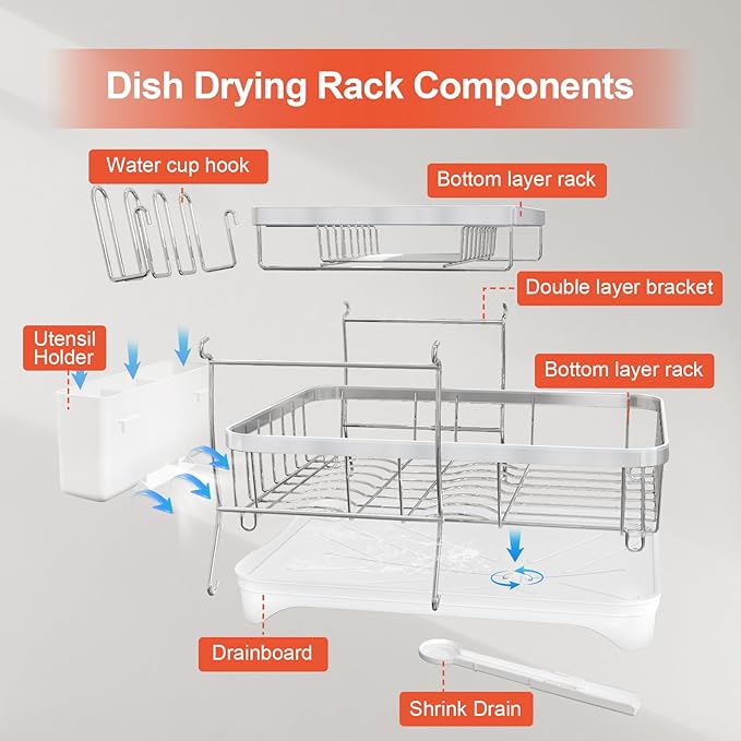 Dish Drying Rack for Kitchen Counter, 2-Tier 304 Stainless Steel Dish Rack - Image 7