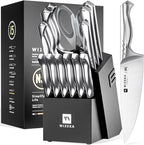 WIZEKA Kitchen Knife Set with Block: Razor Sharp 15 Pcs Professional Chef Knife by WIZEKA