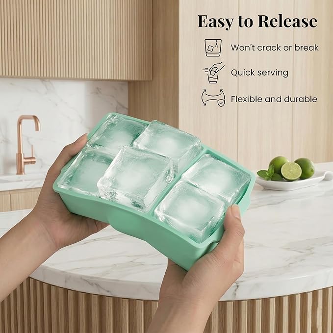 KitchFort Large Silicone Ice Cube Tray, Easy Release 2" Big Ice Cubes - Image 3