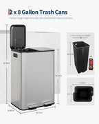 Garvee 2-in-1 Kitchen Trash and Recycle Combo, 30L Stainless Steel Step Trash - Image 6