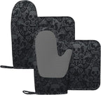 Gothic Skull Oven Mitts and Pot Holders Sets of 4, Resistant Hot Pads by Nelife