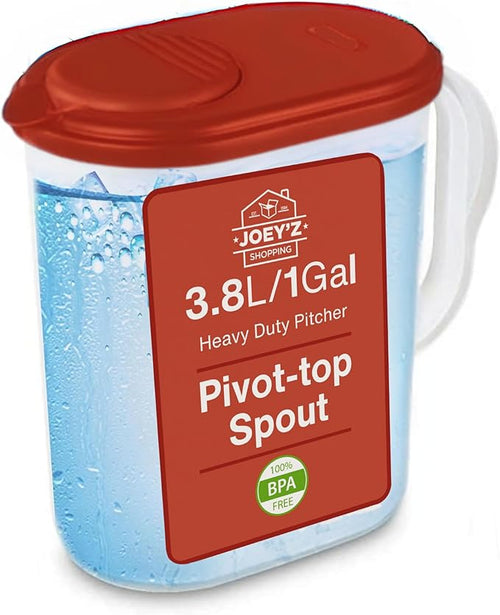 1 Gallon Water Pitcher with Lid & Pivot Top Spout -Slim Design Fits Fridge by JOEYZ