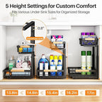 PXRACK Under Sink Organizer, Adjustable Height, 2 Tier Pull Out Under Cabinet - Image 5