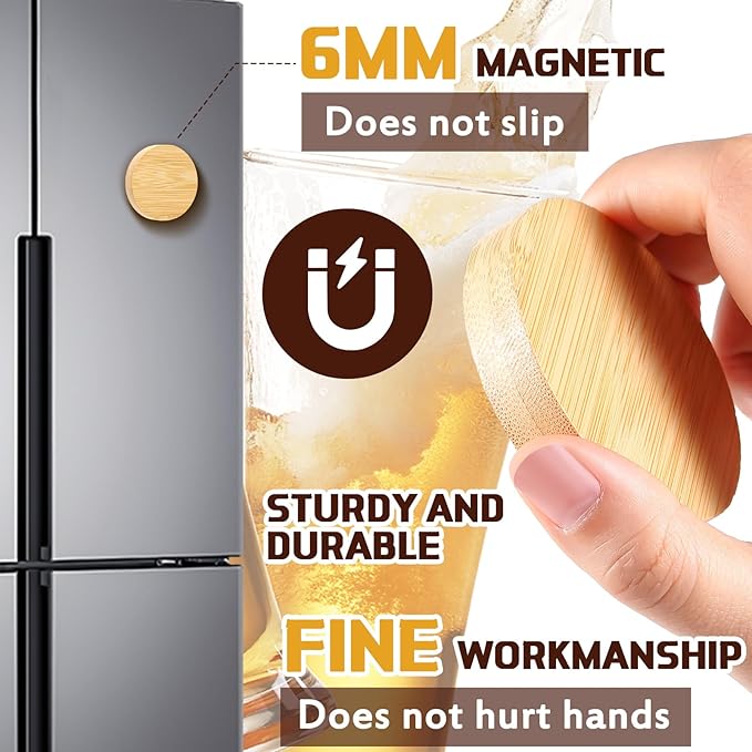 Vesici 50 Pcs Magnetic Bottle Opener 2.5in DIY Bamboo Round Shape Beer Openers - Image 3