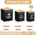 Maxdot 3 Set Coffee Sugar Tea Containers, Square Airtight Kitchen Canisters - Image 2