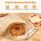 Tirphy 3 Pack Reusable Bread Bags and Bowl Cover Set, Beeswax Bread Bags - Image 2