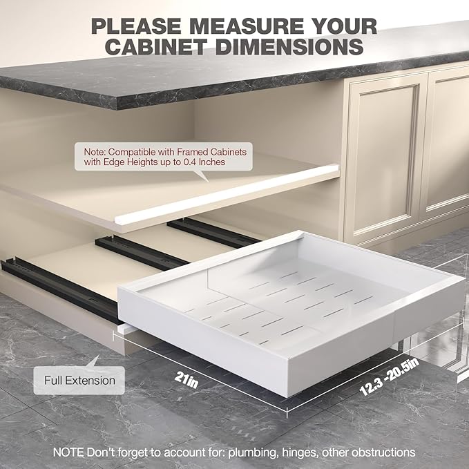 Seinloes 1 Pack Pull Out Cabinet Organizer 21" Deep, Full Extension 3 Slide - Image 6