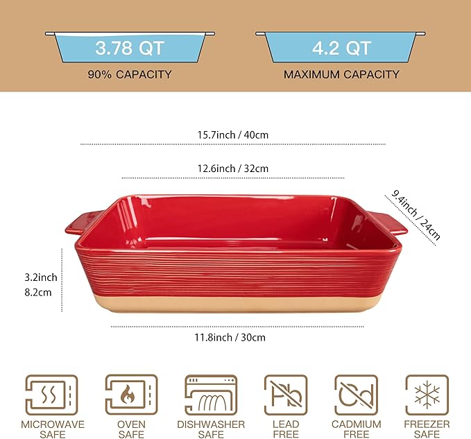 Dafuceramic Casserole Dish for Oven, 4.2 QT Baking Dish, 9x13 Large Porcelain - Image 2