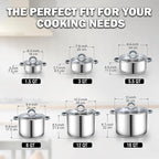 Cook N Home Stockpot with Lid, 8-Quart Basic Stainless Steel Pasta Cooking Soup - Image 2