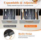Expandable Large Kitchen Utensil Drawer Organizer Storage Black Bamboo - Image 4