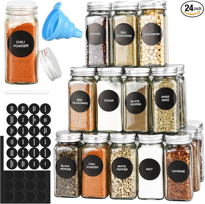 DkOvn 24pcs Glass Spice Jars, 4oz Empty Spice Jars by DkOvn