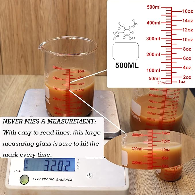 3 Piece High Borosilicate Glasss Liquid Measuring Cups, Includes 150ml - Image 6
