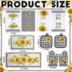 Fourluoo 10 Pcs Sunflower Kitchen Decor 4 Black and White Buffalo Plaid Dish - Image 3