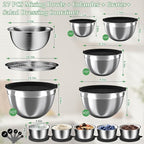 Mixing Bowls with Lids Set, Metal Salad Bowls with Colander, Grater & Dressing - Image 8