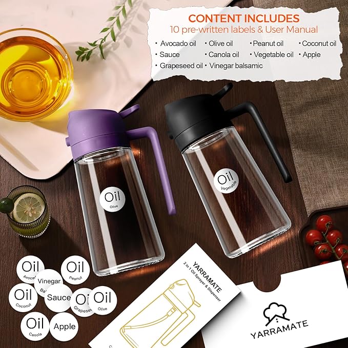 YARRAMATE 2Pcs 16oz/470ml Glass Olive Oil Sprayer - Image 2