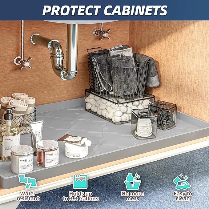 SIKADEER Waterproof Under Sink Mat 22x19, Raised Edge Silicone Mat Under Sink - Image 3