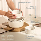 KooK Serving Bowls, with Lids, Ceramic Nesting Bowls, Microwave and Dishwasher - Image 3