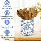 JarThenaAMCS Chinoiserie Floral Ceramic Utensil Holder Blue Flower Butterfly - Image 5