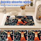 Vintage Deer Dish Drying Mat for Kitchen Counter Wild Animals Drying Pad - Image 4