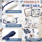 Teenyyou 6 Pcs Spring Brown Poppy Floral Kitchen Towels Oven Mitts and Pot - Image 3