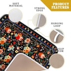 Black Flowers Dish Drying Pad Boho Floral Washable Microfiber Kitchen Mat - Image 4