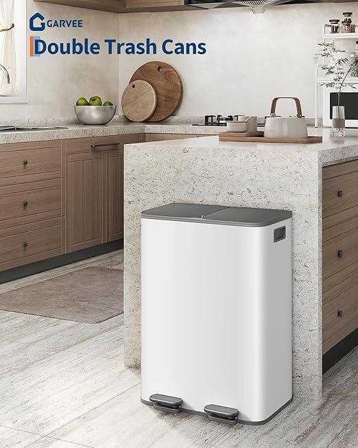 GarveeHome 2 x 8 gal Stainless Steel Double Trash Can - Image 2