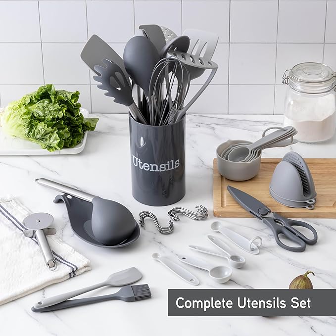 COOK WITH COLOR Silicone Cooking Utensils, Kitchen Utensil Set, Cooking Utensils - Image 3