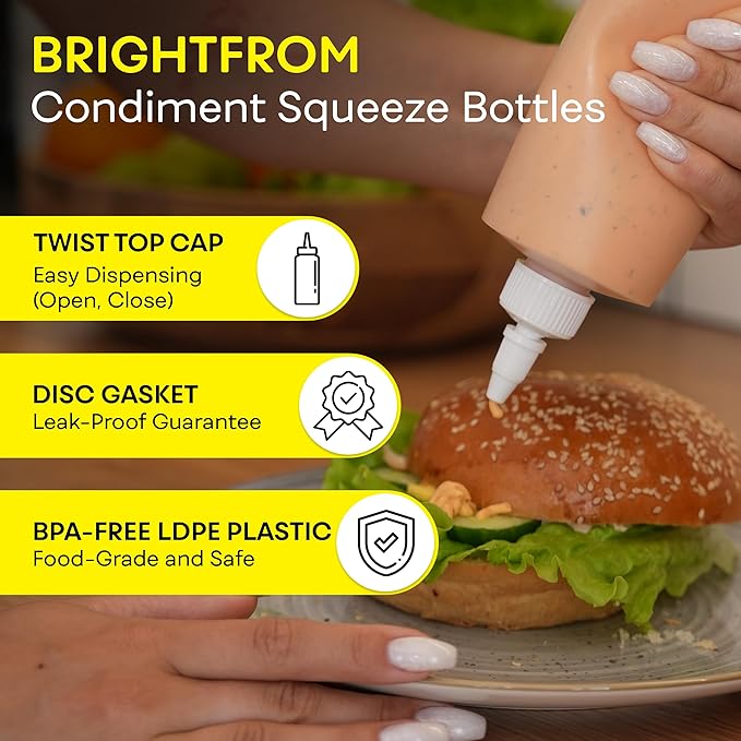 BRIGHTFROM Condiment Squeeze Bottles, 16 OZ Empty Squirt Bottle - Image 2