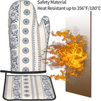 Boho Oven Mitts Set – Vintage Floral Pot Holders Kitchen Gloves - Image 5