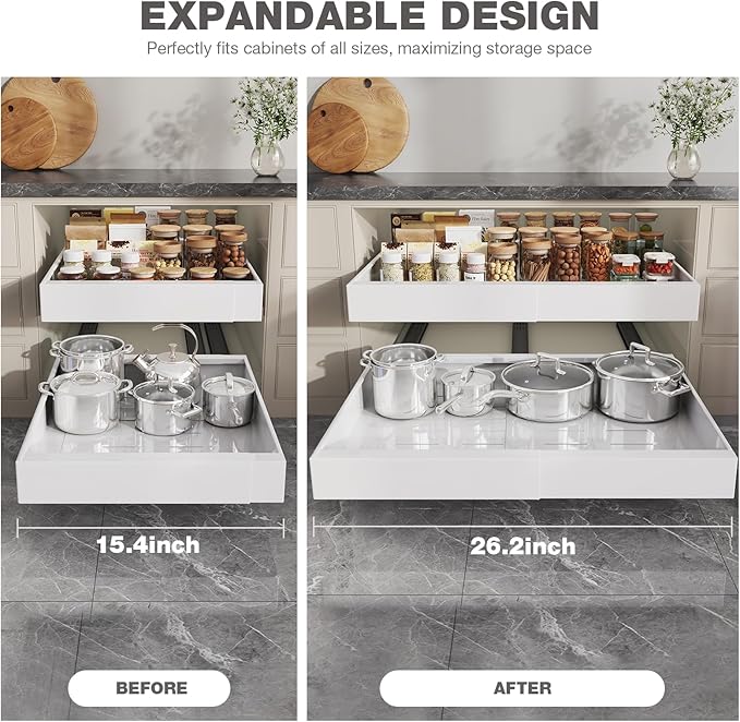 Seinloes 4 Pack Pull Out Cabinet Organizer 21" Deep, Full Extension 3 Slide - Image 9