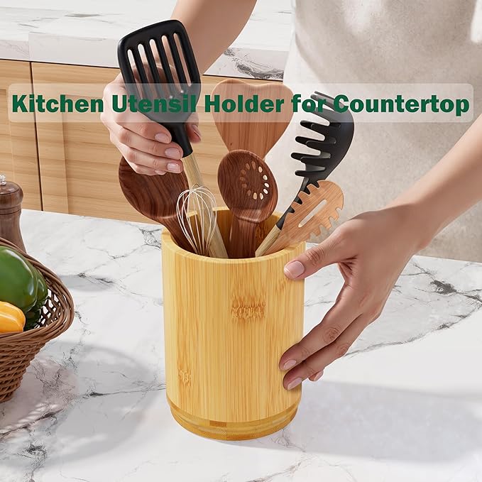Utensil Holder, Bamboo Kitchen Utensil Holder - Image 5