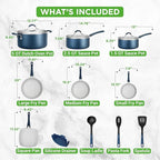 NutriChef 14-Piece Navy Blue Nonstick Cookware Set - Image 3