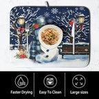 Winter Snowman Dish Drying Mat for Kitchen Counter 16x18, Xmas Snowflakes Dish - Image 4