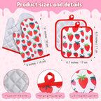 4 Pcs Oven Mitts and Pot Holders Cute Strawberry Oven Gloves and Pot Holders - Image 2