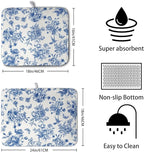 Dish Drying Mat for Kitchen Counter Blue and White Floral Drying Mats - Image 2