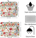 Floral Dish Drying Mat for Kitchen Counter Absorbent Microfiber Dishes Drying - Image 2