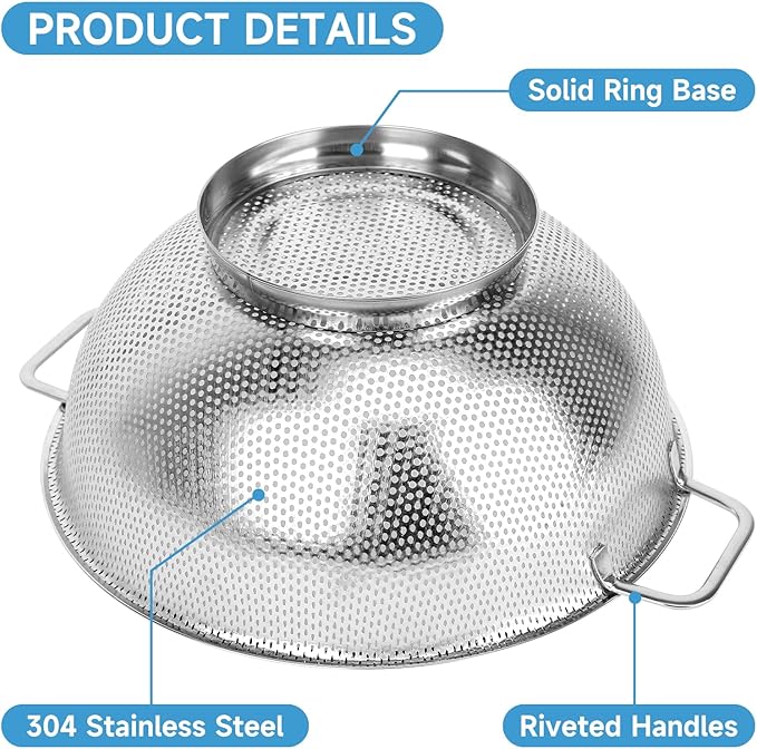 2PCS Colander for Kitchen, 3QT and 5QT, Stainless Steel Colander Strainer - Image 4