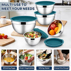 E-far Mixing Bowls With Lids Sets of 5, 10-Piece Stainless Steel Salad Metal - Image 5