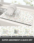 Rnivvi Dish Drying Mat for Kitchen Counter, 12 x 19" Cute Flower Theme Super - Image 3
