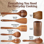 PriorityChef Wooden Spoons for Cooking, Premium 6pc Teak Wood Utensil Set - Image 3