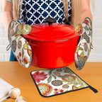 Boho Floral Oven Mitts and Pot Holders Sets of 3 Heat Resistant Hot Pads - Image 7