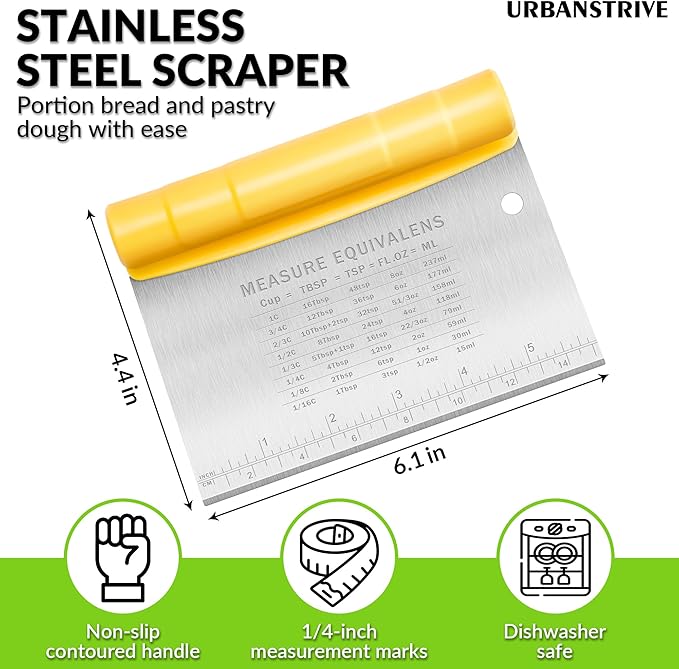 Urbanstrive Bench Scraper for Baking, Stainless Steel Dough Cutter and Scraper - Image 2