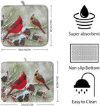 Winter Dish Drying Mat for Kitchen Counter 18x24 Inch Christmas Red Birds - Image 2