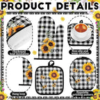 Fourluoo 10 Pcs Sunflower Kitchen Decor 4 Black and White Buffalo Plaid Dish - Image 5