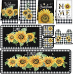 Fourluoo 10 Pcs Sunflower Kitchen Decor 4 White and Black Buffalo Plaid Kitchen by Fourluoo
