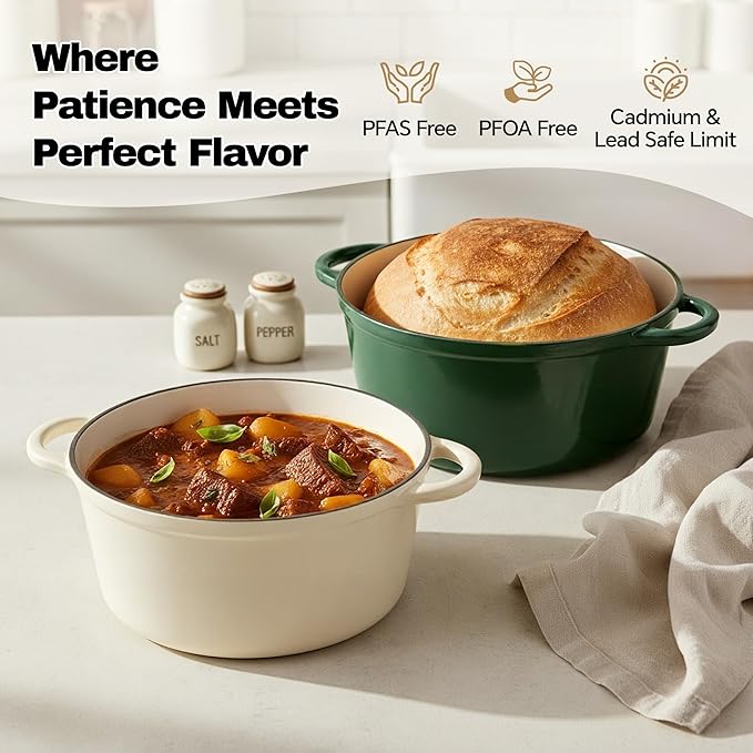 6 Quart Dutch Oven Pot with Lid, Non Stick Enameled Cast Iron Dutch Oven - Image 2