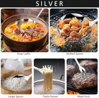 304 Stainless Steel Cooking Utensils Set, Solid Spoon, Skimmer Spoon, Spaghetti - Image 6