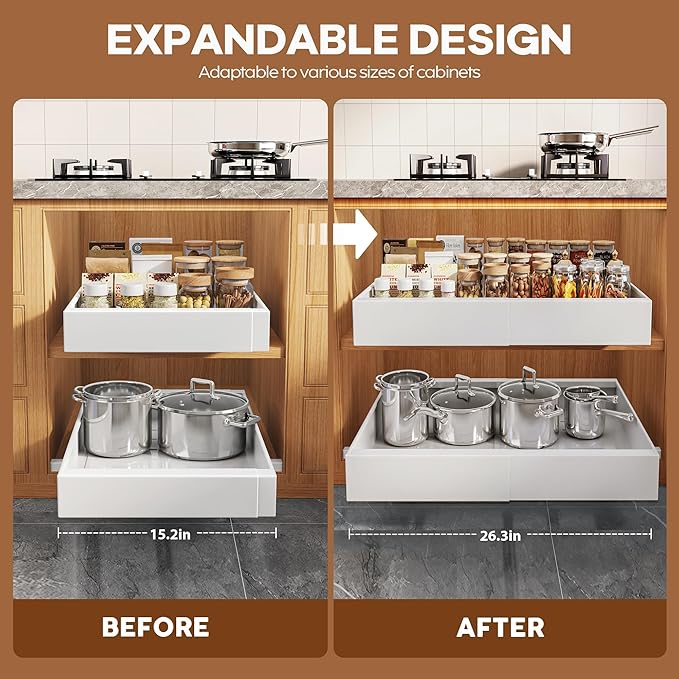 Seinloes 4 Pack Expandable Width Pull Out Cabinet Organizer 21" Deep - Image 3