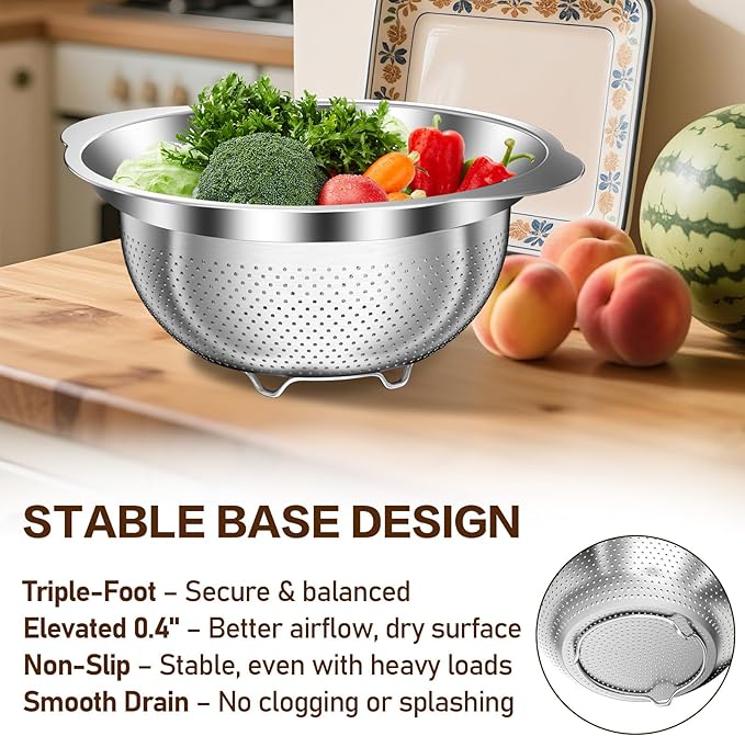 Stainless Steel Colander for Kitchen, 5 Quarts Stainless Steel Strainer - Image 5